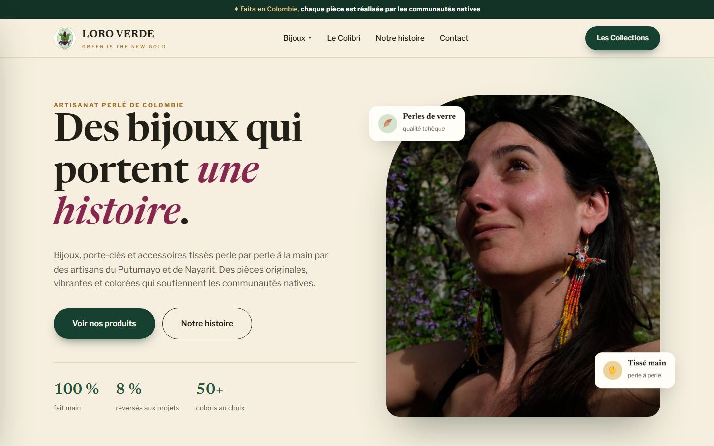 Loro Verde, bijoux perlés